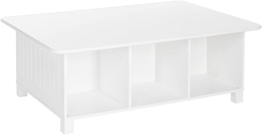 RiverRidge Kids Desk and Activity Table with 6 Storage Cubbies for Folding Bins - Art Craft or Train Table Design for Play Area Toy Organization - White