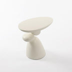 Fortune Stone Coffee Table with Deco, Modern Minimalist Narrow End Table for Couch, Small Round Side Table for Living Room, Fiberglass Decoration Corner Table for Sofa, Black, White (White)