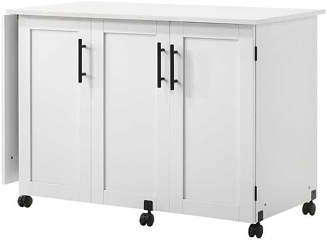 Pemberly Row White Rolling Kitchen Cart with Drop Leaf – Engineered Wood Storage Cart with Adjustable Shelves and Casters, 62.25" W x 19.5" D x 28.5" H