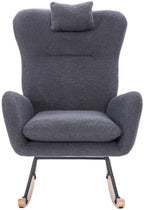Dark Grey Rocking Chair for Nursery, Steel Frame & Solid Wood Legs Adult Glider, Comfy Teddy Upholstered Accent Armchair for Bedroom Living Room