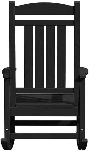 KINGYES Oversized Outdoor Rocking Chair Set of 2, High Density Polyethylene Patio Rocking Chairs with 350lbs Support for Adults,Porch Recliner Rocker, Black