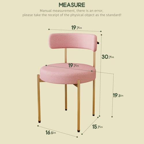 Desk Chair No Wheels Vanity Chair Comfy Accent Chairs for Living Dining Room Bedroom Home Office Mid Century Modern Upholstered Armless with Metal Legs (Gold Frame+Pink, 1)