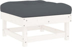 Outdoor Patio Footstool with Anthracite Cushion, White Solid Pine Wood Garden Ottoman, Modular Foot Rest for Deck Backyard Poolside