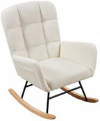 White Teddy Upholstered Glider Rocker, Nursery Rocking Chair with Footrest, Soft High Back Accent Armchair for Bedroom Living Space, Sturdy Iron Frame & Wood Legs, 250Lbs