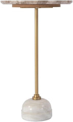 Beaumont Lane Transitional Round Marble and Iron Side Table, Beige Tiger Marble Top, Gold Stem Pedestal Base, White Marble Finish, 16 in Diameter, 25.5 in Height, Living Room or Bedroom Decor