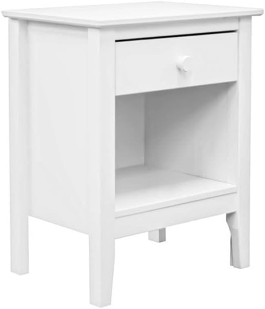 Pemberly Row White Solid Wood End Table/Nightstand, 17 x 13.75 x 25 in, Single Drawer with Cubby, Eco-Friendly Pine Wood, Decorative Handle, Compact Accent Table for Bedroom or Living Room