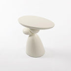 Fortune Stone Coffee Table with Deco, Modern Minimalist Narrow End Table for Couch, Small Round Side Table for Living Room, Fiberglass Decoration Corner Table for Sofa, Black, White (White)