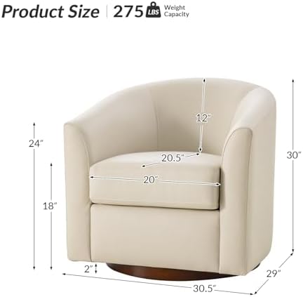 HULALA HOME Genuine Leather Swivel Barrel Chair, Round Swivel Accent Chair with Solid Wood Base, No Assembly Required, Beige