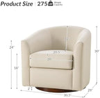 HULALA HOME Genuine Leather Swivel Barrel Chair, Round Swivel Accent Chair with Solid Wood Base, No Assembly Required, Beige
