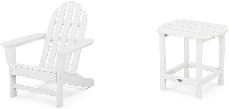 Polywood Classic Adirondack Chair & South Beach 18" Side Table Bundle, White