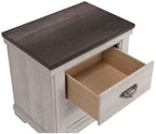 2-Drawer Rustic End Table with Gray Top, White Finish, Metal Pull, Nightstand, Solid Wood for Bedroom, Easy Assembly, Beige Gray+White