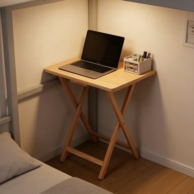2-Pack Modern Indoor Folding Tray Table Natural Rubberwood - Portable TV Dinner Stand for Sofa, Laptop Desk, Bed Tray, Small Space