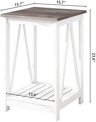 Farmhouse Coffee Table and End Table Set, Oak Grey Wooden Living Room Furniture with Slats Base, Oak Grey