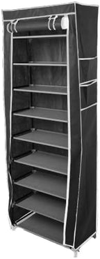 Non-Woven Fabric Shoe Rack, Black, 10-Layer 9 Lattice, Space-Saving, Portable Storage Organizer