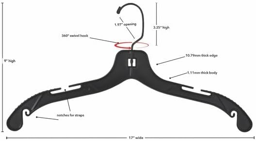 NAHANCO 2505HU Middle Heavy Weight Plastic Shirt Hanger, 17", Black with Chrome Hook (Pack of 50), Made in USA