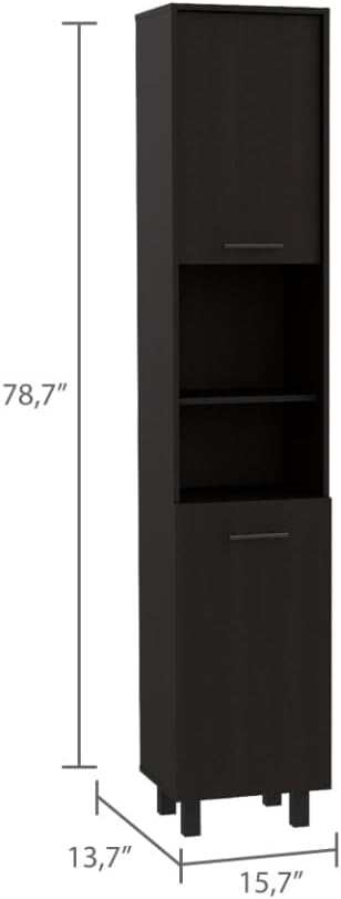 Mid-Century Kitchen Pantry, Storage Cabinet Two Open Storage Shelves, Three Internal Shelves,for Kitchen Home