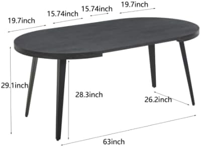 Extendable Black Table - Multifunctional Dining Desk, Office Workstation & Modern Coffee Table with Metal Legs, Adjustable 3-Size Conference Table for Home Kitchen Living Room