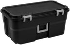 22 Gallon Heavy Duty Plastic Wheeled Footlocker Storage Trunk, Lockable with Wheels and Handle, Black, for Garages, Basements, Attics, College Dorms, or Camping Trips