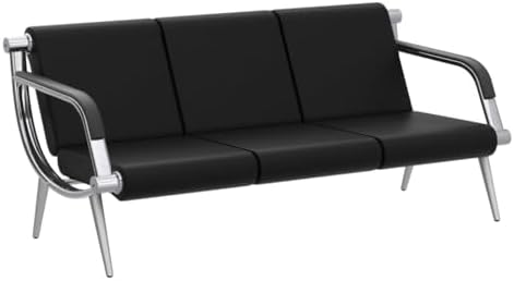 Kinfant Waiting Room Chair- Office Reception Furniture with Armrest and PU Leather Cushion, Office Guest Chair for Waiting Room Airport Hospital Bank Lobby, Black (Black, 3-seat)