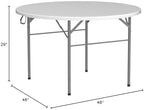 VINGLI White 48" Round Bi-Folding Commercial Table, 4 Feet Portable Plastic Dining Card Table for Kitchen or Outdoor Party Wedding Event, 1-Pack