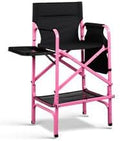 VINGLI 31" Tall Director's Chair for Makeup Artist, Aluminum Portable Makeup Chair with Retractable Side Table & Footrest,Supports 300 lbs, Foldable Makeup Chair for Studio, Pink & Black