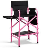 VINGLI 31" Tall Director's Chair for Makeup Artist, Aluminum Portable Makeup Chair with Retractable Side Table & Footrest,Supports 300 lbs, Foldable Makeup Chair for Studio, Pink & Black