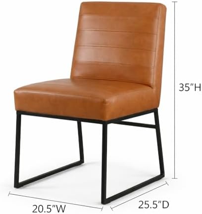 HomePop Channeled Metal Dining Chair | HomePop Home Décor | Single Pack - Caramel Brown Faux Leather