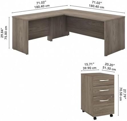 Bush Business Furniture Studio C 72W x 30D L Shaped Desk with Mobile File Cabinet and 42W Return in Modern Hickory