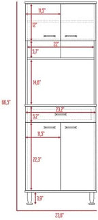 Della 60 Kitchen Pantry with Countertop, Closed & Open Storage -White