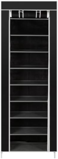 Non-Woven Fabric Shoe Rack, Black, 10-Layer 9 Lattice, Space-Saving, Portable Storage Organizer