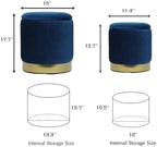 YYW HOME Navy Round Ottoman with Storage Set of 2 Vanity Stool Foot Rest with Removable Lid White Velvet Storage Ottoman Stool for Living Room and Dorm
