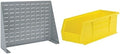 Akro-Mils 28"x8"x20" Steel Louvered Panel Work Bench Storage Rack with 12-Pack of 15 x5 x5 AkroBins Stackable Plastic Storage Bins (Yellow), Organization Bundle for Garage, Workshop, Classroom