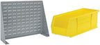 Akro-Mils 28"x8"x20" Steel Louvered Panel Work Bench Storage Rack with 12-Pack of 15 x5 x5 AkroBins Stackable Plastic Storage Bins (Yellow), Organization Bundle for Garage, Workshop, Classroom