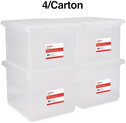 STAPLES Plastic File Box with Snap Lid, Letter/Legal Size, Clear, 4/Carton