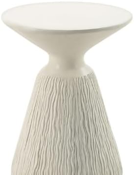 φ16 Natural White Finish Fiber Concrete Accent Table, Round Side Table for Living Room, Engineered Stone Pedestal End Table for Bedroom Small Space, No Assembly Request - White