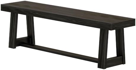 Plank+Beam 60 Inch Farmhouse Dining Bench, Solid Wood Entryway Bench, Wooden Outdoor Bench, Kitchen Dining Seat, Dining Room, Home Office, Living Room Furniture, Easy Assembly, Black Wirebrush