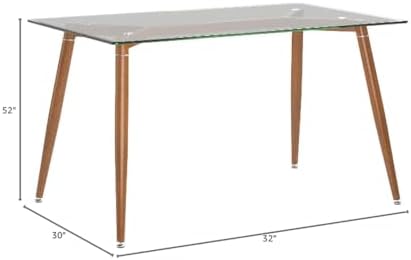 Mid-Century Modern Dining Table, 51.1" Rectangular Tempered Glass Kitchen Table with Wood Grain Metal Legs, Space-Saving Clear Desk for Dining Room & Home Office (Table Only)