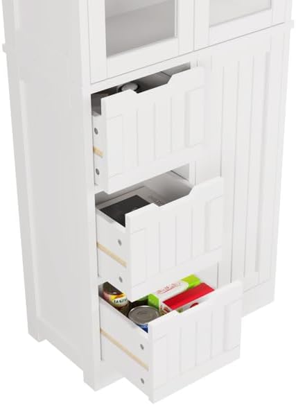 White Kitchen Pantry, Farmhouse Pantry Storage Farmhouse Storage Cabinet with Doors, Organizer, Wood Cupboard for Kitchen, Dining Room, Bathroom
