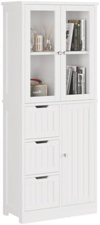 White Kitchen Pantry, Farmhouse Pantry Storage Farmhouse Storage Cabinet with Doors, Organizer, Wood Cupboard for Kitchen, Dining Room, Bathroom
