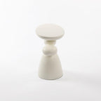 Fortune Stone Coffee Table with Deco, Modern Minimalist Narrow End Table for Couch, Small Round Side Table for Living Room, Fiberglass Decoration Corner Table for Sofa, Black, White (White)