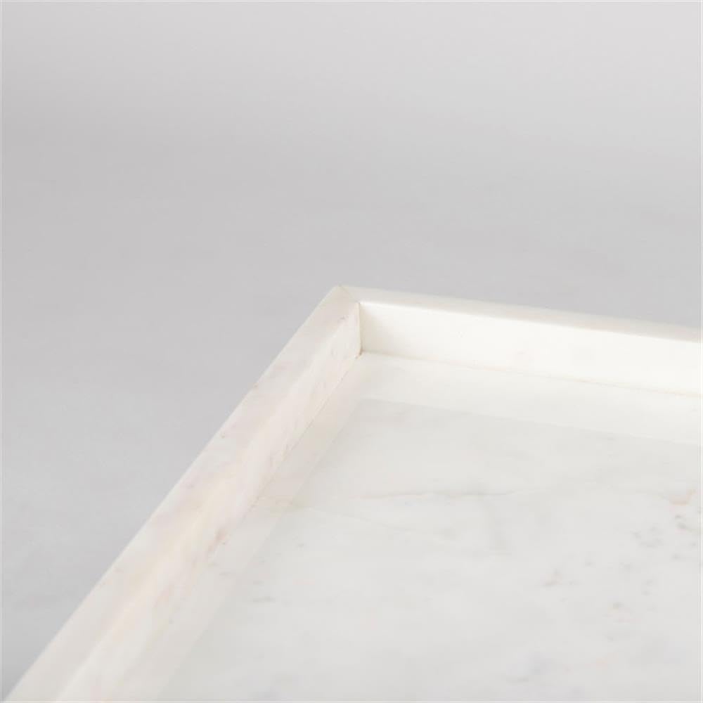 Pemberly Row Square White Marble and Black Metal End Table, 18 in x 18 in x 20 in, Raised Edges, Matte Black Base, Elegant Side Table for Living Room or Bedroom Decor
