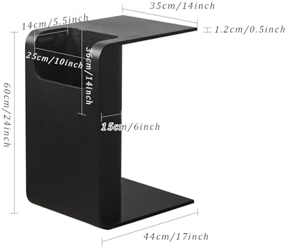 C-Shaped Sofa Side Table with Storage - Narrow End Table for Living Room & Bedroom, Multi-Functional Snack & Laptop Desk, Stylish Walnut Finish (35x44x60cm)
