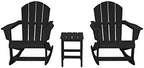 HDPE Laguna Outdoor Rocking Poly Adirondack Chair with Side Table 3-Piece Set, Black