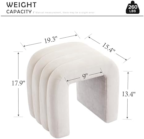 Multi-Functional Ottoman Stool, Footrest for Couch, Modern Vanity Stool for Make-up Room, Living Room and Entryway, Small Cute Footstool (White Chenille)
