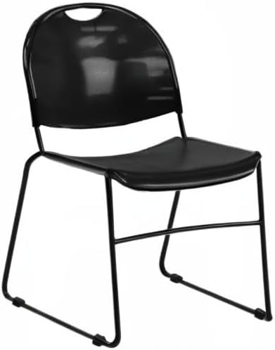 Flash Furniture Hercules Series Plastic Compact Lobby Chairs with Curved Back, Ergonomic Stacking Chairs for Waiting Rooms/Offices, Set of 4, Black