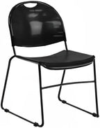 Flash Furniture Hercules Series Plastic Compact Lobby Chairs with Curved Back, Ergonomic Stacking Chairs for Waiting Rooms/Offices, Set of 4, Black