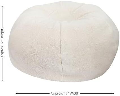 EMMA + OLIVER Denver Sherpa Bean Bag Chair, Classic Refillable Bean Bag Chair for Kids and Teens, Large, Natural