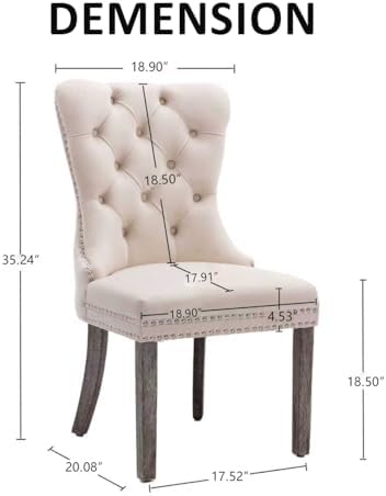 KCC Velvet Dining Chairs Set of 4, Upholstered High-end Tufted Dining Room Chair with Nailhead Back Ring Pull Trim Solid Wood Legs, Nikki Collection Modern Style for Kitchen, Beige
