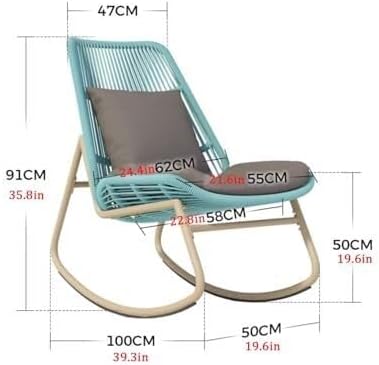 Rattan Rocking Chair with Cushion, Ergonomic Backrest, Metal Frame, 150KG Capacity, Easy to Assemble, for Garden, Balcony, Living Room(Gray)