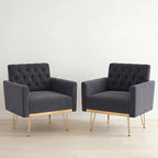 Olela Accent Chair with Arm for Living Room, Velvet Modern Armchair Single Sofa Cozy Tufted Upholstered Reading Side Chairs with Gold Metal Leg for Bedroom Decorate, Black